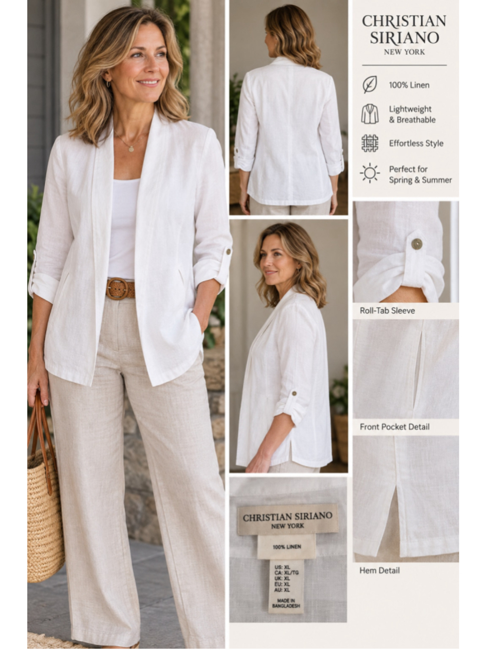 Women's Christian Siriano Linen Blazer Jacket White Size S